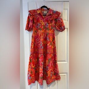 Farm Rio Tropical Midi Dress Good Vibes Organic Cotton Size S